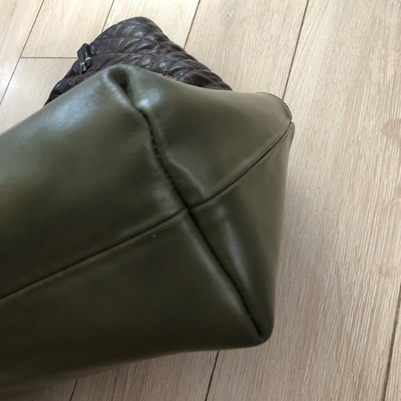 Clare V. Los Angeles Quilted Leather Hand Bag in Brown & Olive Green - Picture 4 of 14